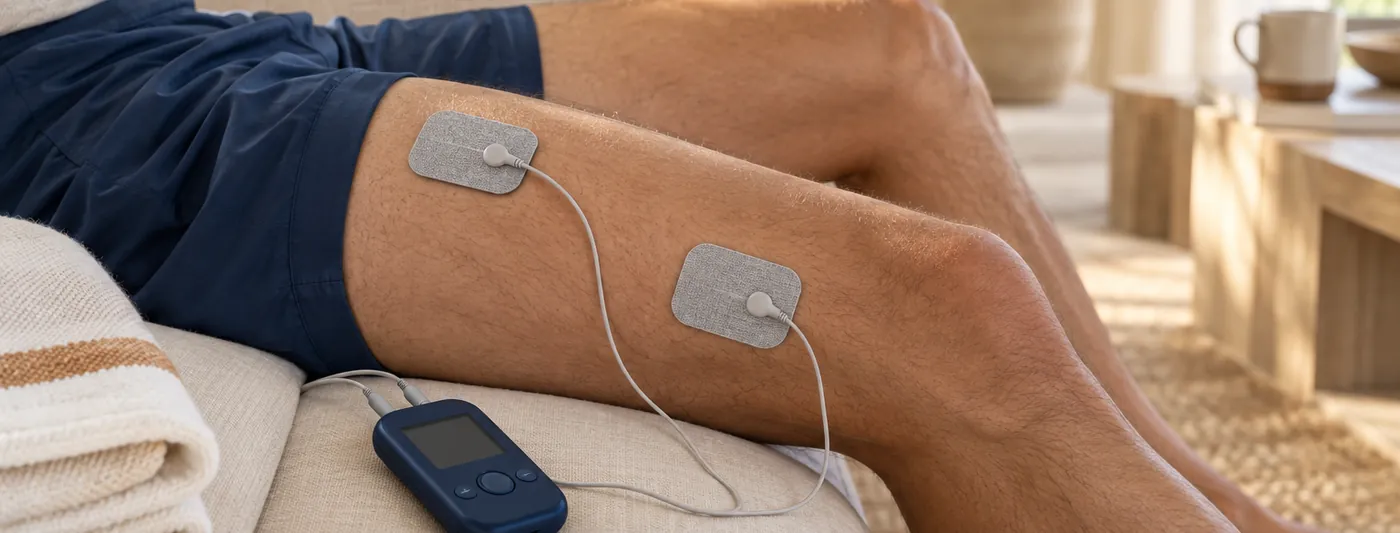 Electrodos de electroestimulación aplicados en el muslo